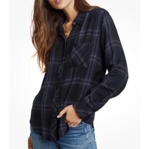 Rails Hunter Button-Up Shirt, Black‎ Plaid Onyx Ash, Women's S, Western Casual